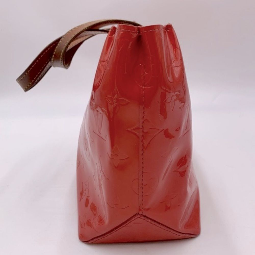 Auth Louis Vuitton Mini Red LV Monogram Vernis Tote Vachetta Leather Handles - Picture 9 of 14